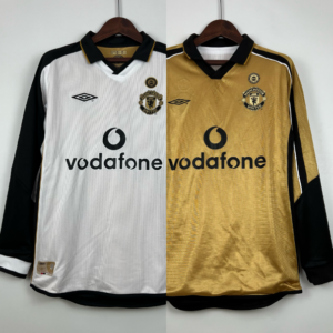 Camiseta Manchester United 2001-02 Centenario Retro Manga Larga Doble Faz