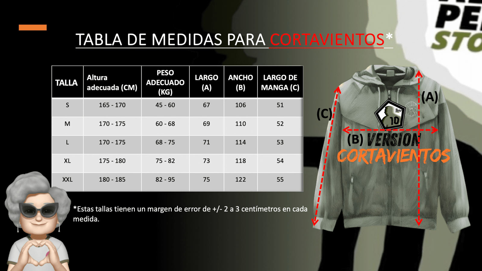 Tabla de medidas - Cortavientos