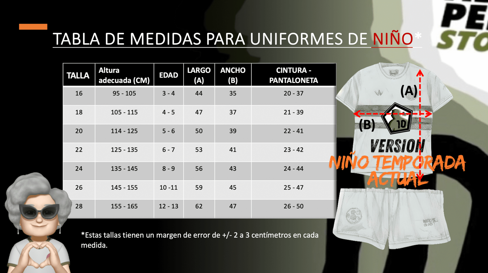 Tabla de medidas - Niños