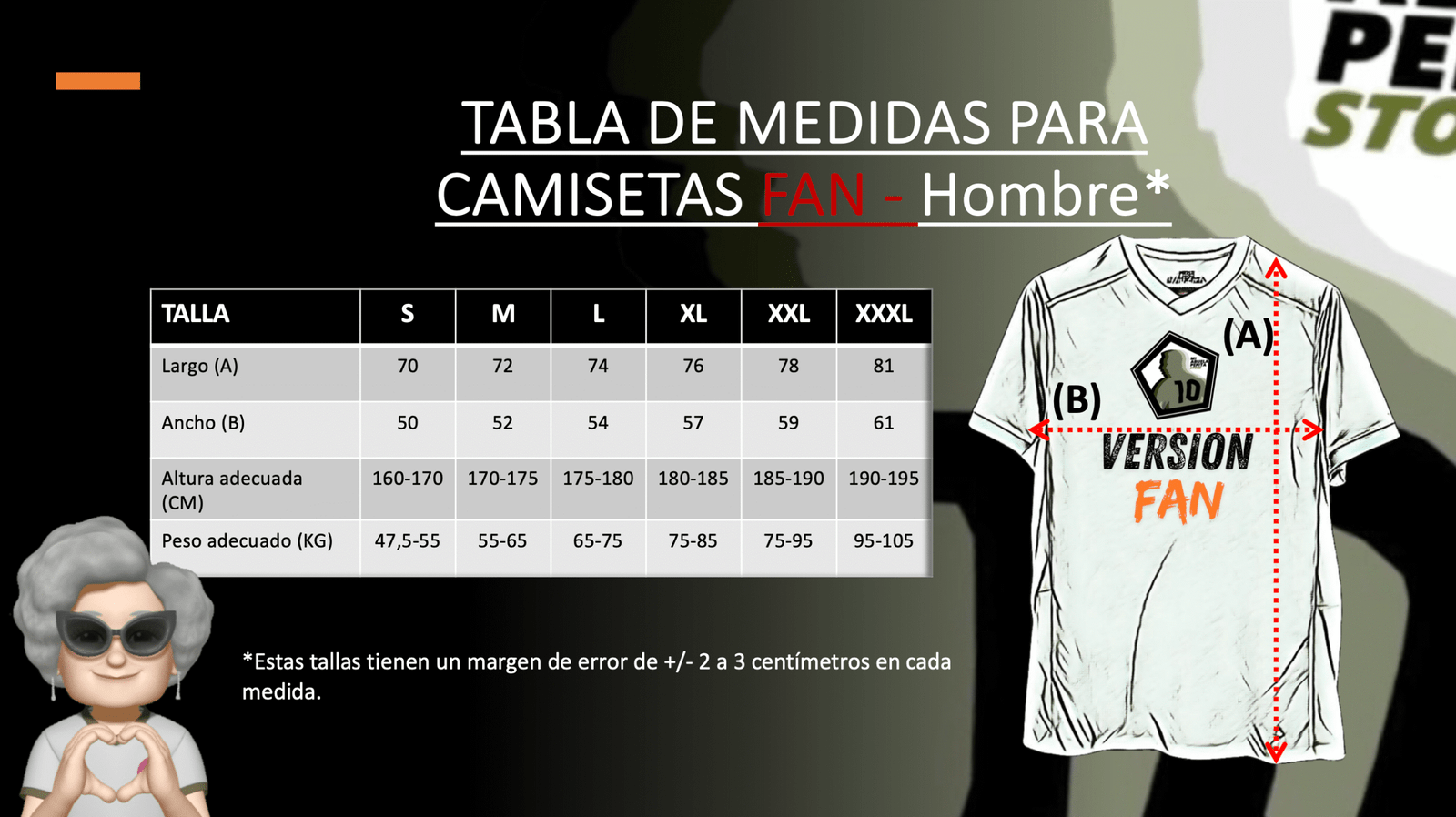 Tabla de medidas - Versión Fan