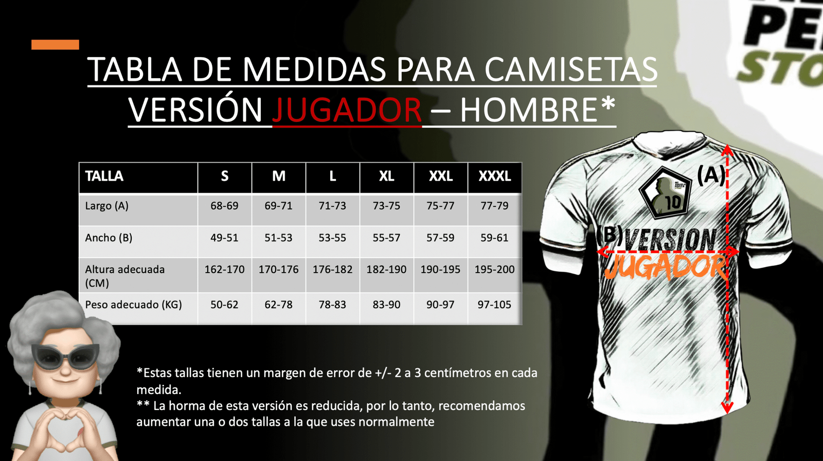 Tabla de medidas - Versión jugador